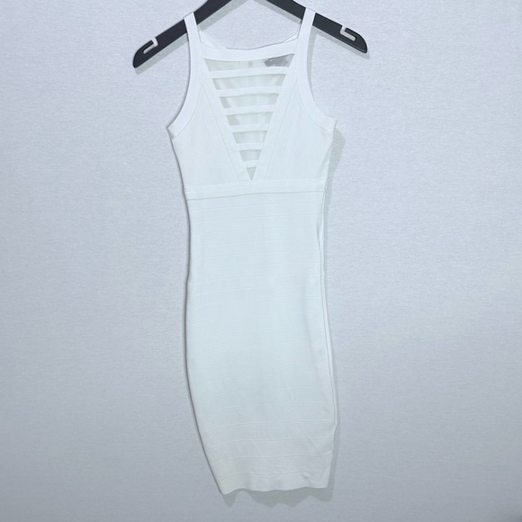 MARCIANO White Bandage Bodycon Midi Dress with Mesh Front Detail - Picture 2 of 11